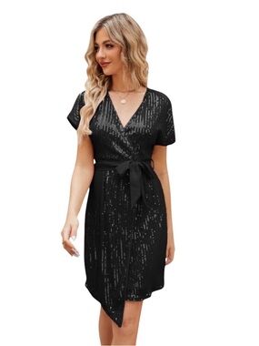Elegant Navy Sequin Midi Dress - Size M